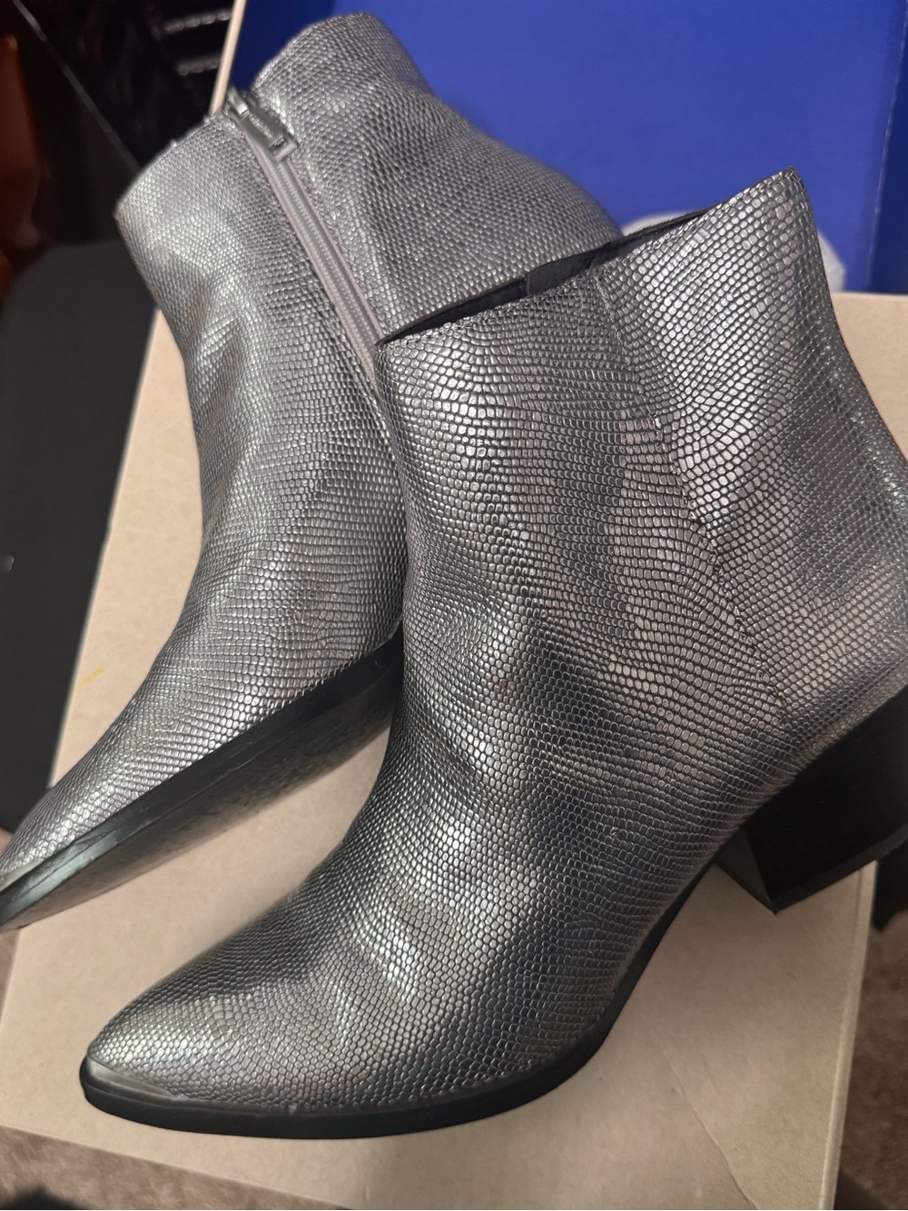 Metallic Silver Textured Women’s Ankle Boots by Calvin Klein